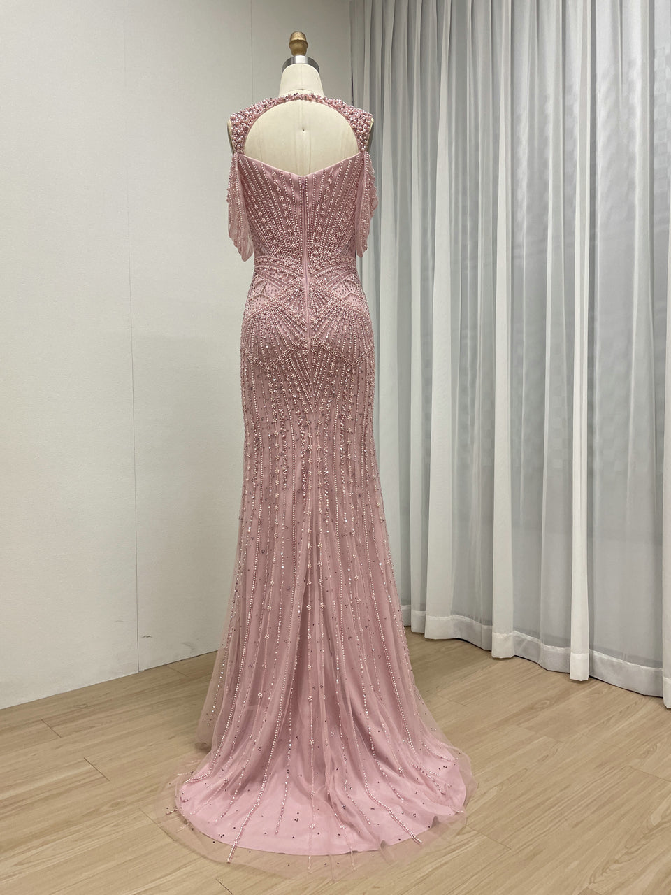 Pink Pearl & haute couture Beaded Mermaid Evening Gown MC20140