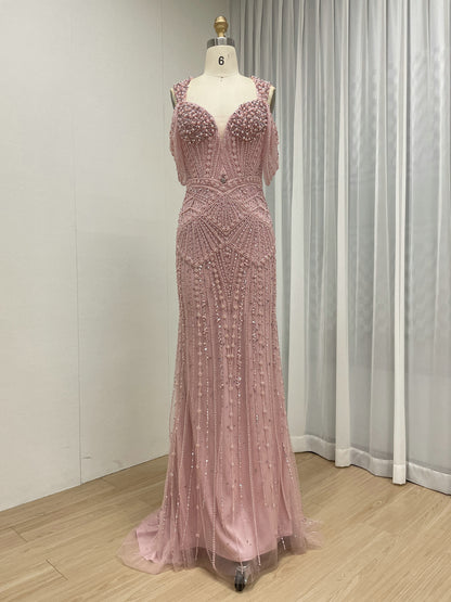 Pink Pearl & haute couture Beaded Mermaid Evening Gown MC20140