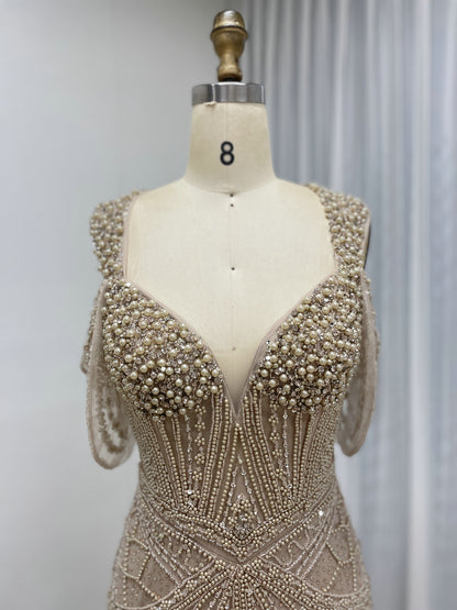 Pink Pearl & haute couture Beaded Mermaid Evening Gown MC20140