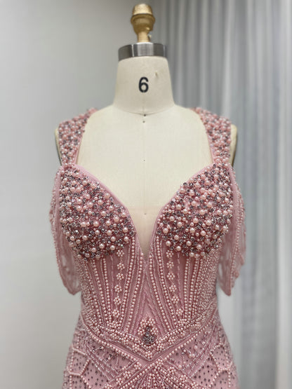 Pink Pearl & haute couture Beaded Mermaid Evening Gown MC20140