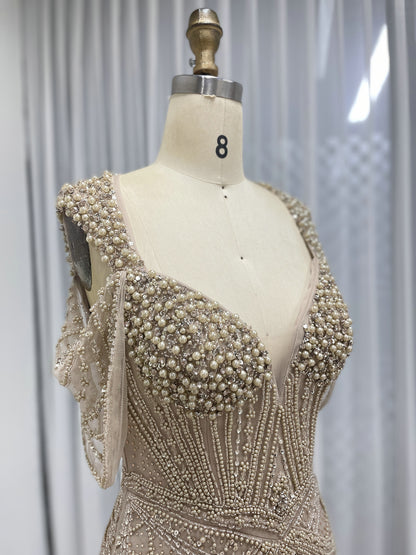 Pink Pearl & haute couture Beaded Mermaid Evening Gown MC20140