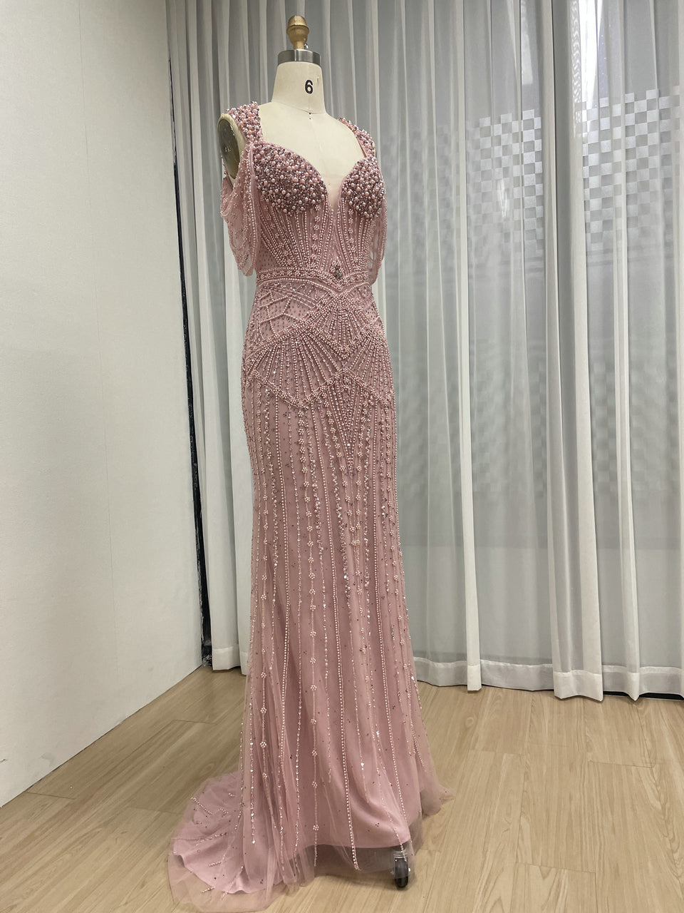 Pink Pearl & haute couture Beaded Mermaid Evening Gown MC20140