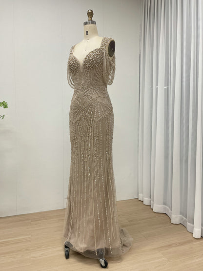 Pink Pearl & haute couture Beaded Mermaid Evening Gown MC20140