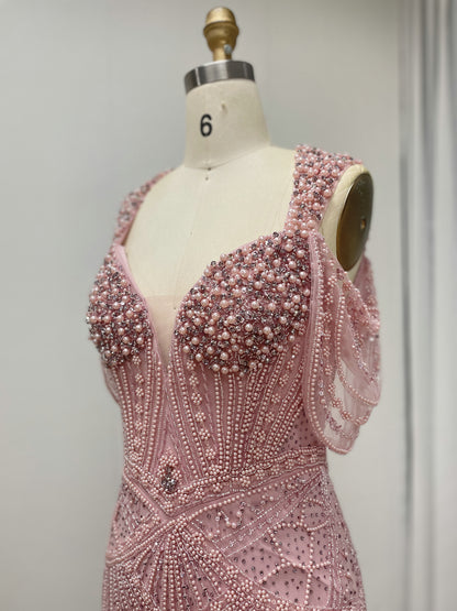 Pink Pearl & haute couture Beaded Mermaid Evening Gown MC20140