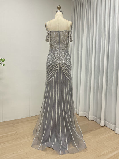 Formal Blue Crystal Embellished Floor-Length Gala Gown MC20152