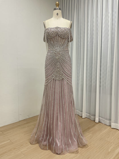 Formal Blue Crystal Embellished Floor-Length Gala Gown MC20152