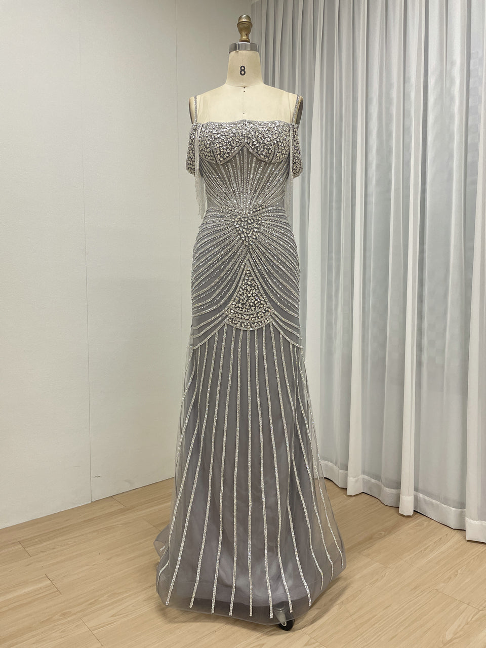 Formal Blue Crystal Embellished Floor-Length Gala Gown MC20152