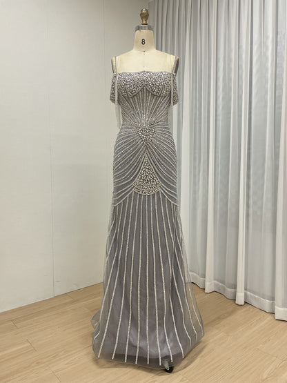 Formal Blue Crystal Embellished Floor-Length Gala Gown MC20152
