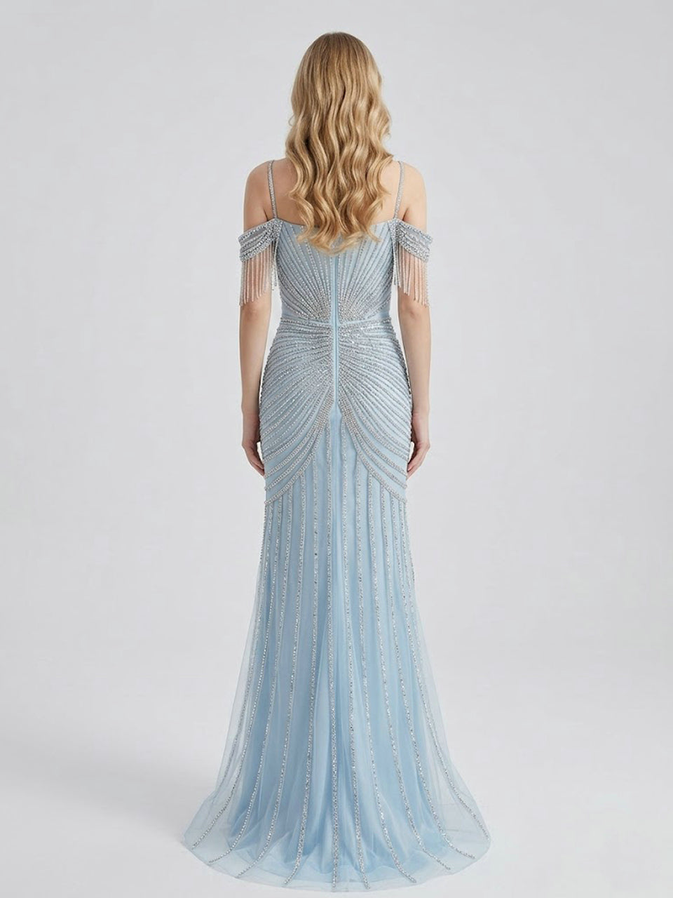 Formal Blue Crystal Embellished Floor-Length Gala Gown MC20152
