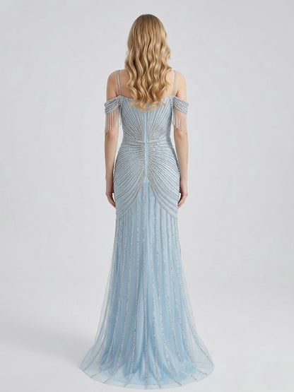 Formal Blue Crystal Embellished Floor-Length Gala Gown MC20152