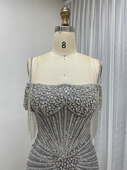 Formal Blue Crystal Embellished Floor-Length Gala Gown MC20152