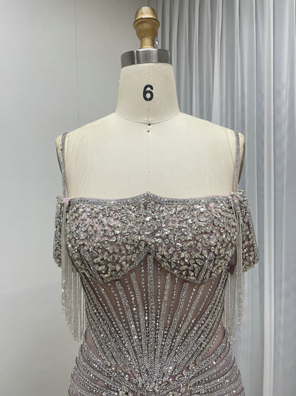 Formal Blue Crystal Embellished Floor-Length Gala Gown MC20152
