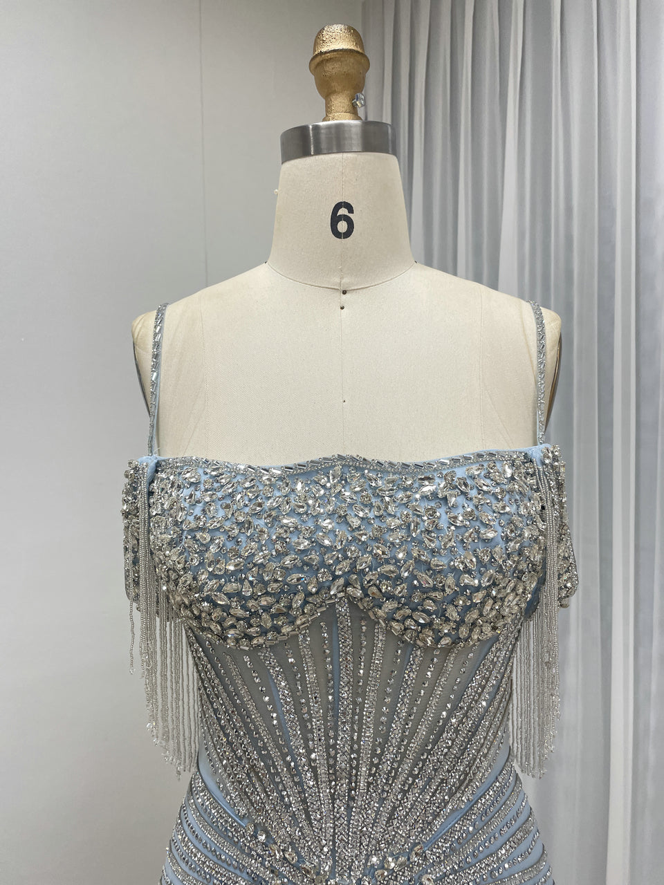 Formal Blue Crystal Embellished Floor-Length Gala Gown MC20152