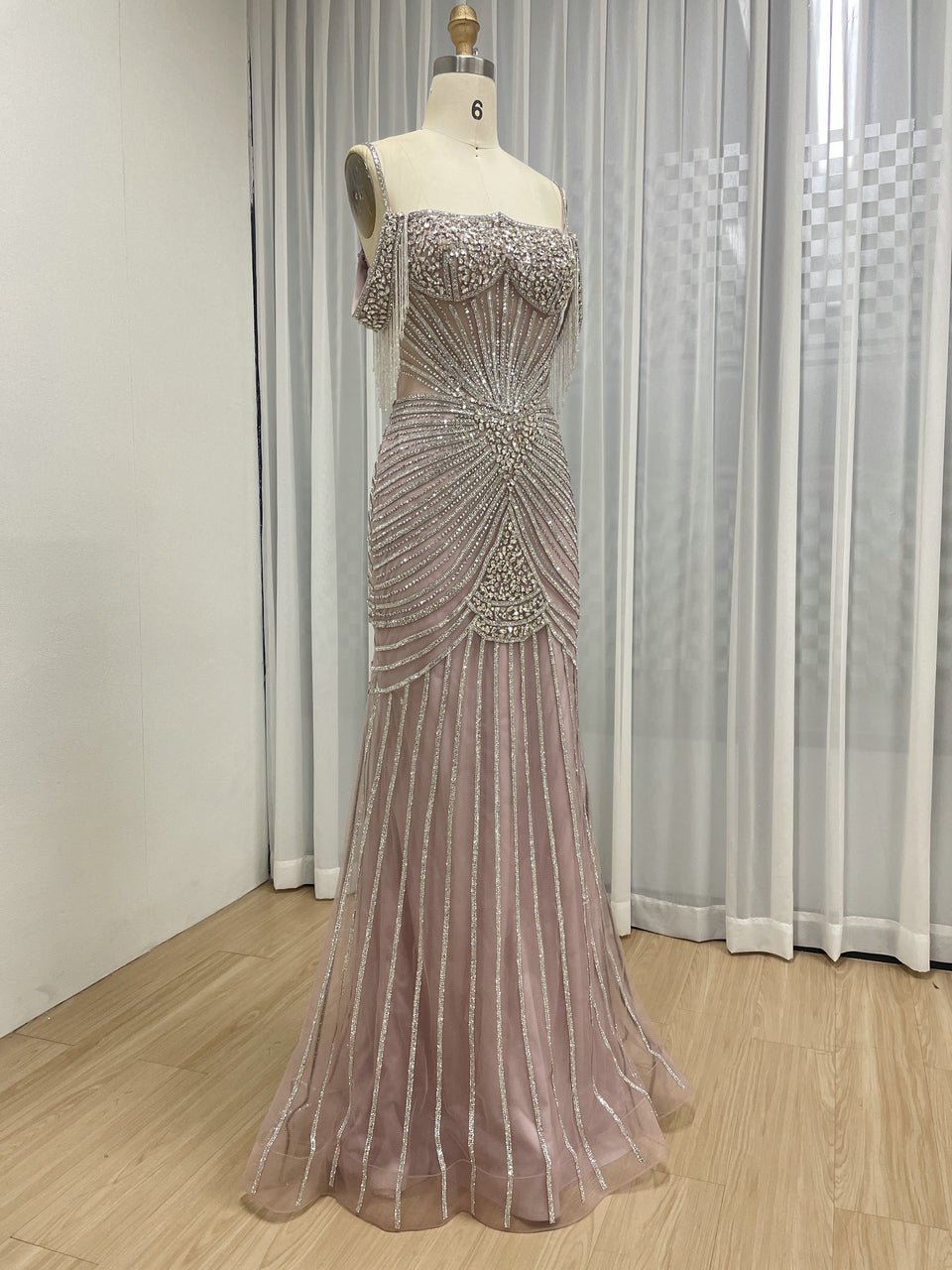 Formal Blue Crystal Embellished Floor-Length Gala Gown MC20152