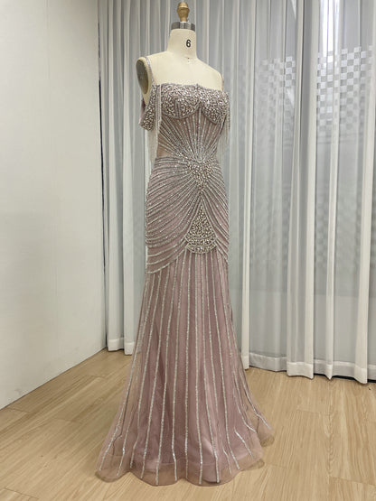 Formal Blue Crystal Embellished Floor-Length Gala Gown MC20152