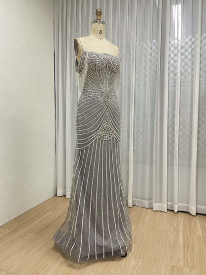 Formal Blue Crystal Embellished Floor-Length Gala Gown MC20152
