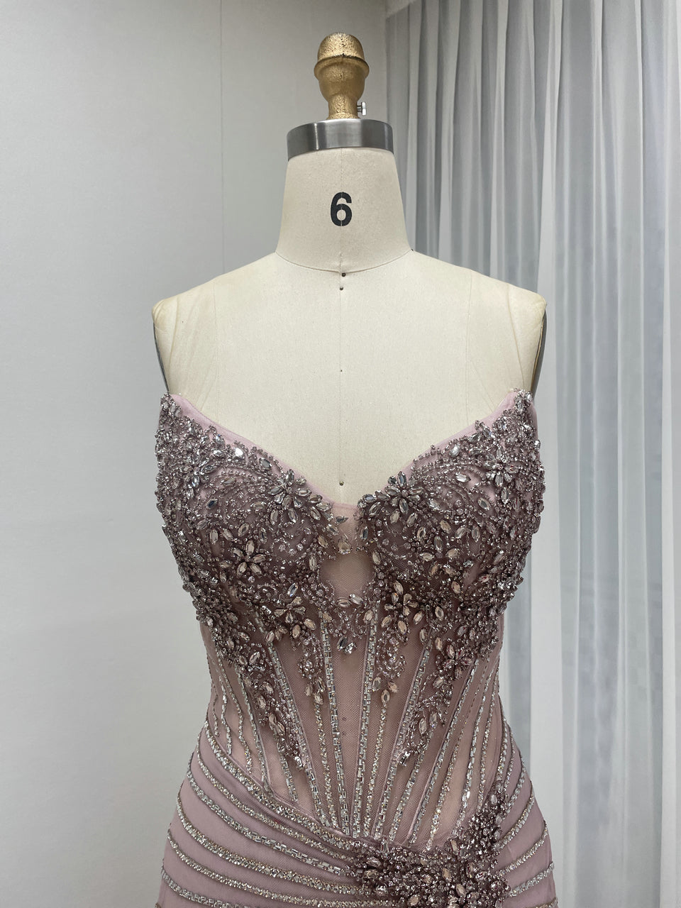 Champagne Crystal Rhinestone Evening Gown with Corset Bodice MC20155
