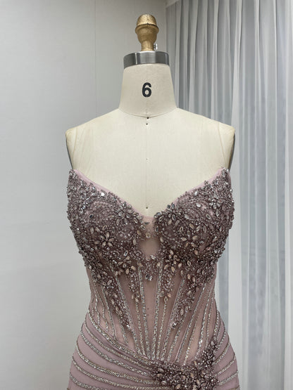 Champagne Crystal Rhinestone Evening Gown with Corset Bodice MC20155