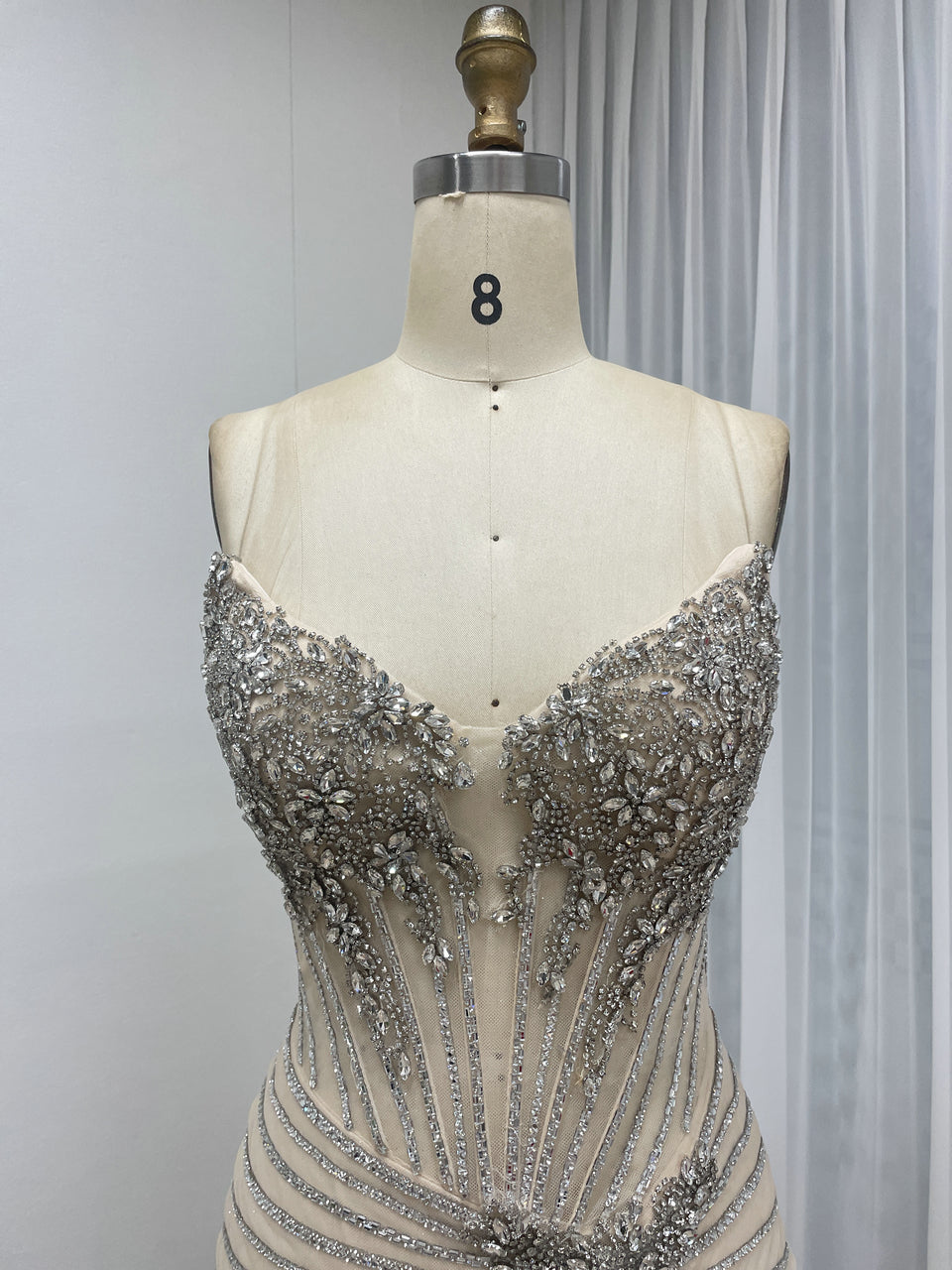 Champagne Crystal Rhinestone Evening Gown with Corset Bodice MC20155
