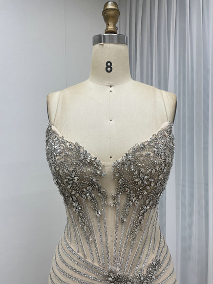 Champagne Crystal Rhinestone Evening Gown with Corset Bodice MC20155