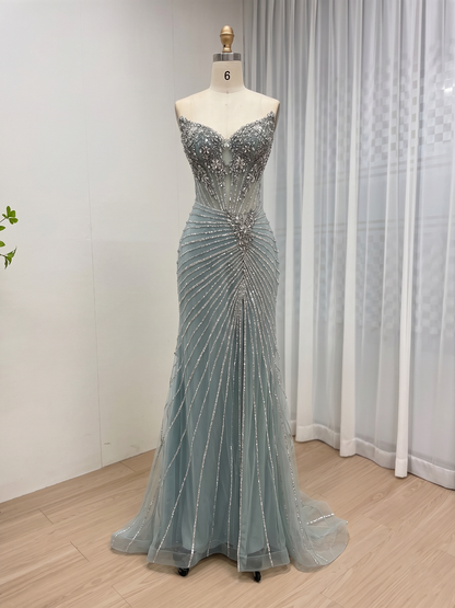 Champagne Crystal Rhinestone Evening Gown with Corset Bodice MC20155