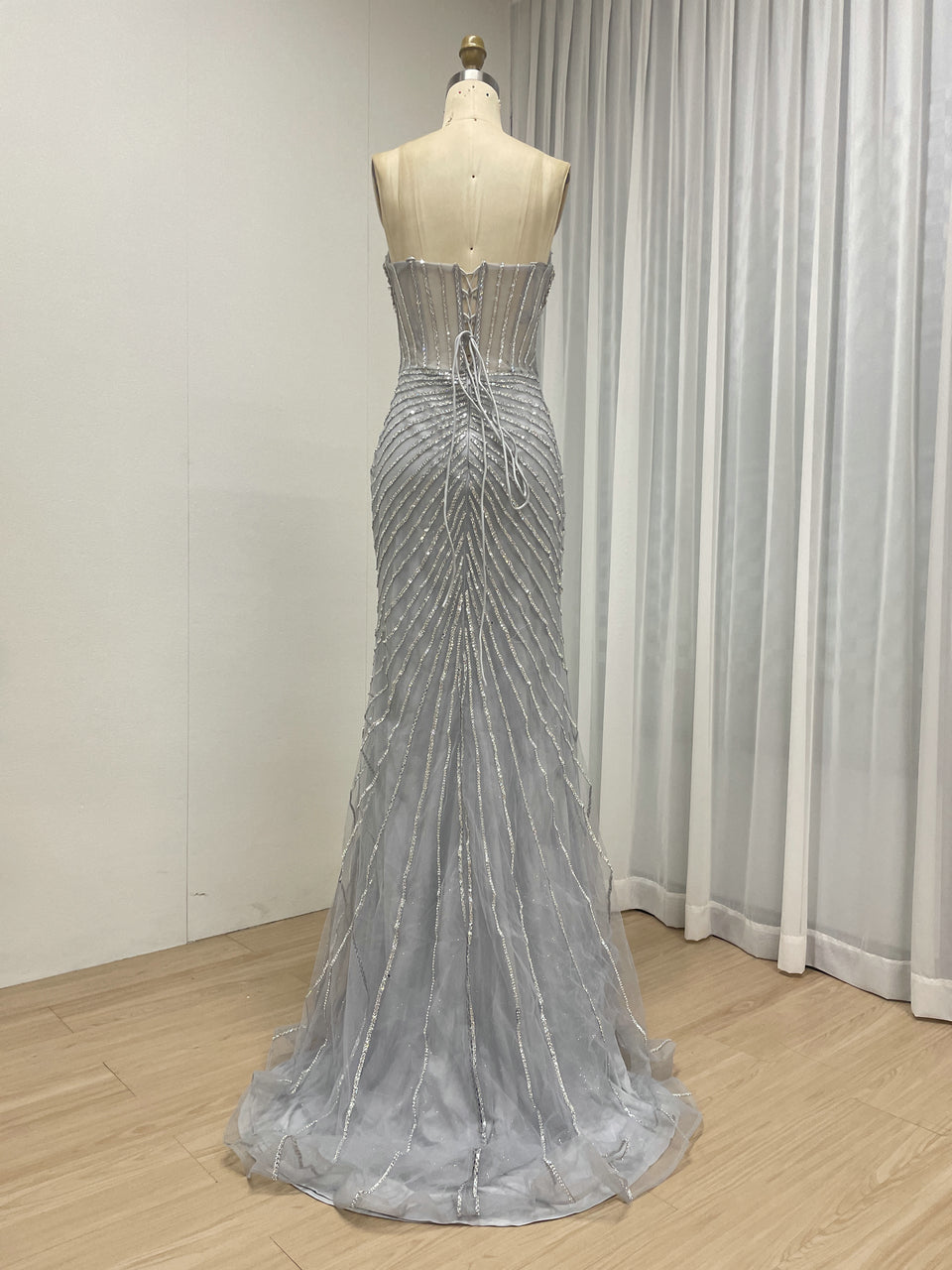 Champagne Crystal Rhinestone Evening Gown with Corset Bodice MC20155