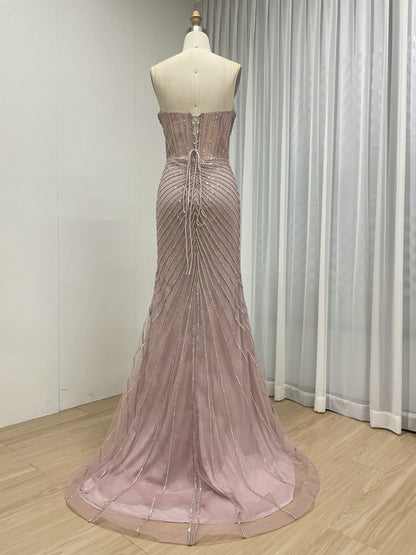 Champagne Crystal Rhinestone Evening Gown with Corset Bodice MC20155