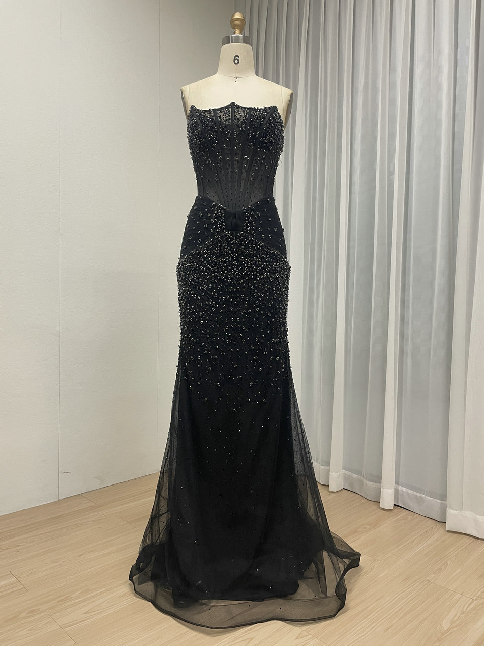 Champagne Strapless Beaded Corset Mermaid Evening Dress MC20192