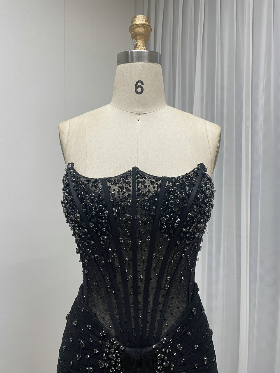Champagne Strapless Beaded Corset Mermaid Evening Dress MC20192