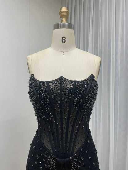 Champagne Strapless Beaded Corset Mermaid Evening Dress MC20192