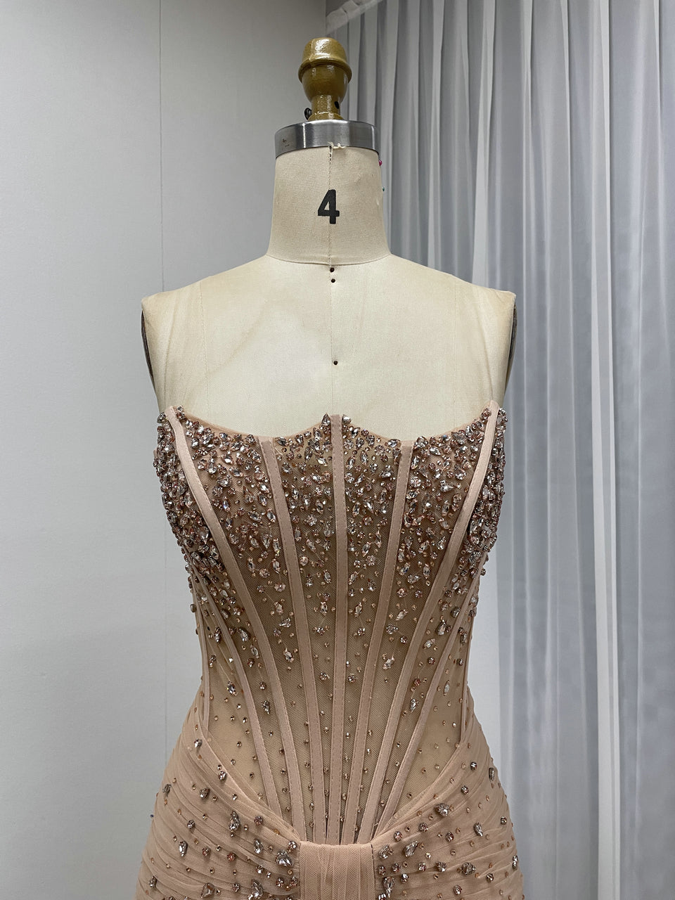 Champagne Strapless Beaded Corset Mermaid Evening Dress MC20192