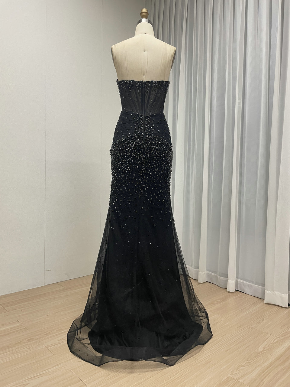 Champagne Strapless Beaded Corset Mermaid Evening Dress MC20192