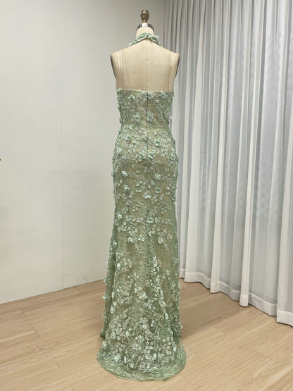 Purple Beaded Applique Evening Gown - V-Neck Formal Dress MD50109