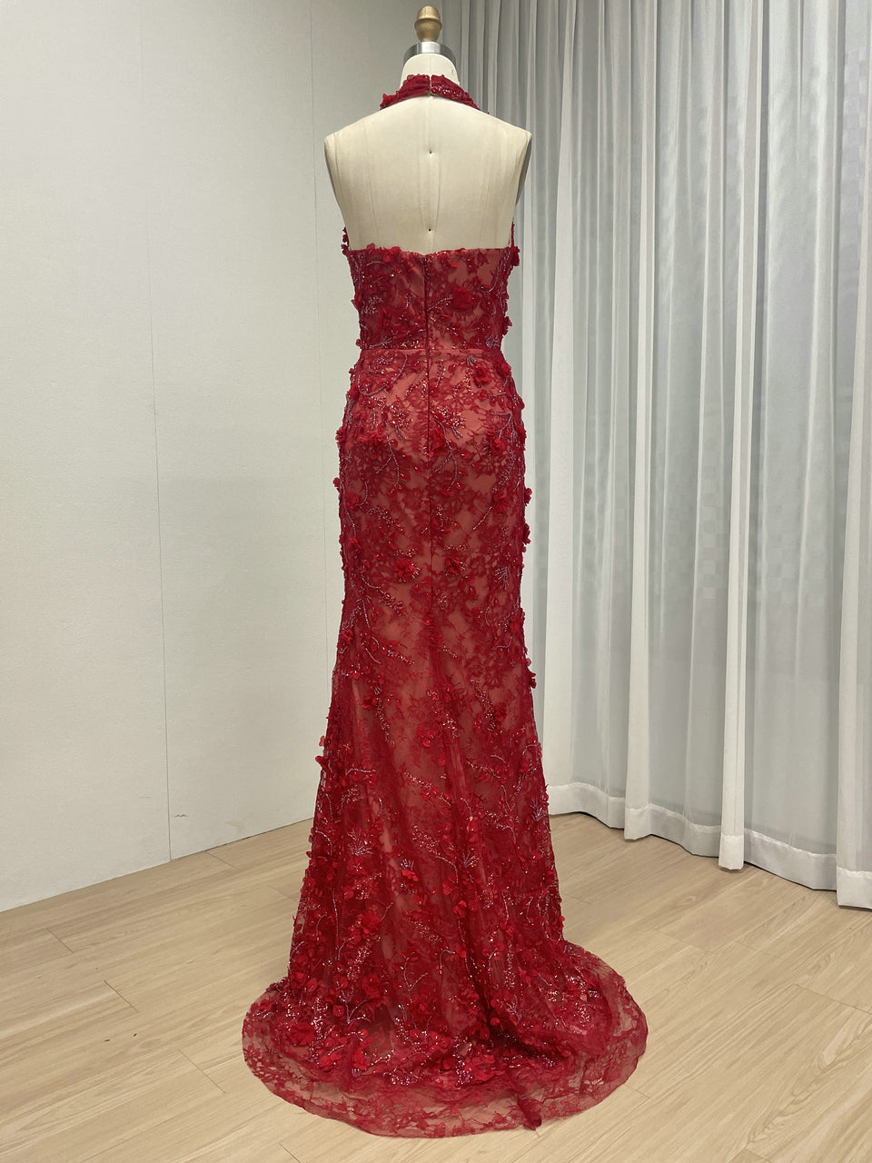 Purple Beaded Applique Evening Gown - V-Neck Formal Dress MD50109