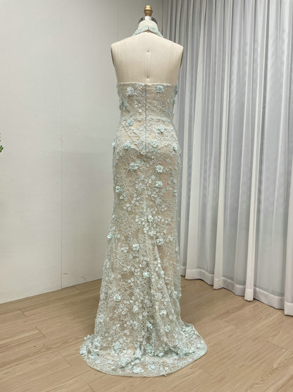 Purple Beaded Applique Evening Gown - V-Neck Formal Dress MD50109