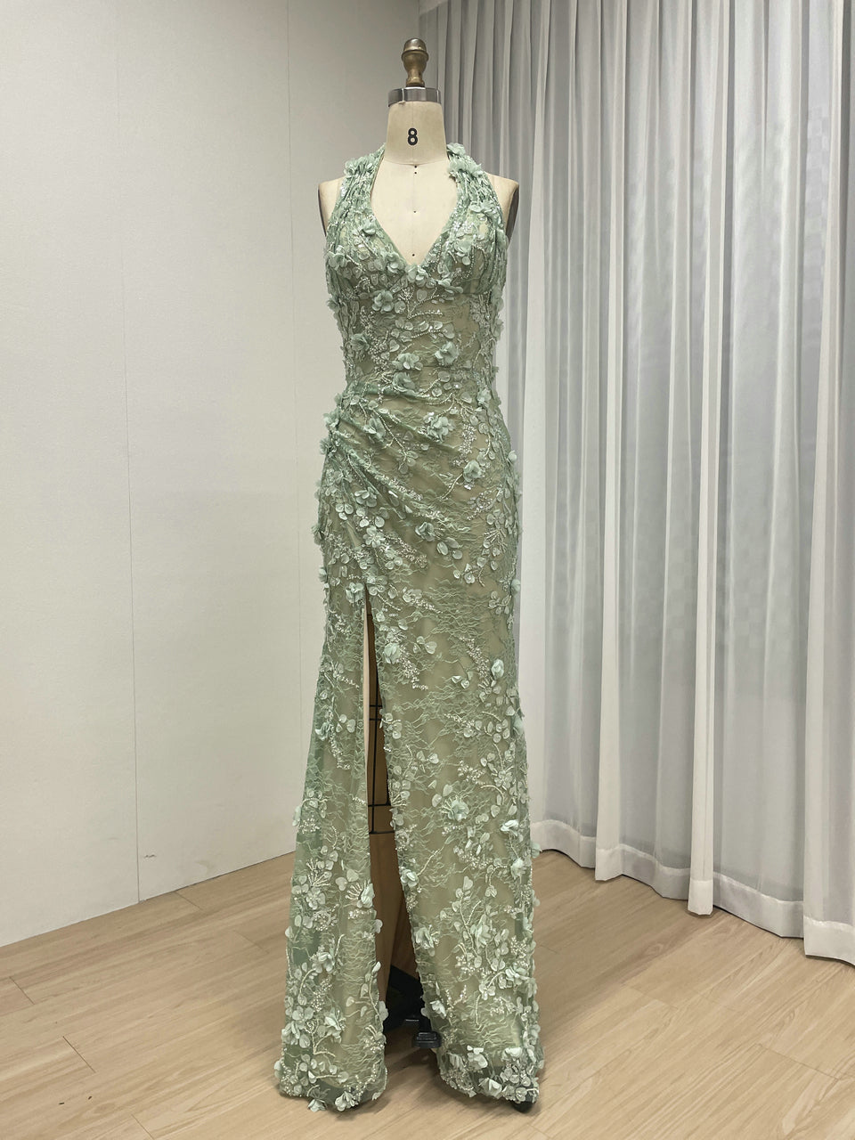 Purple Beaded Applique Evening Gown - V-Neck Formal Dress MD50109