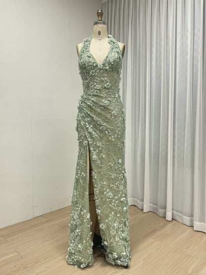 Purple Beaded Applique Evening Gown - V-Neck Formal Dress MD50109