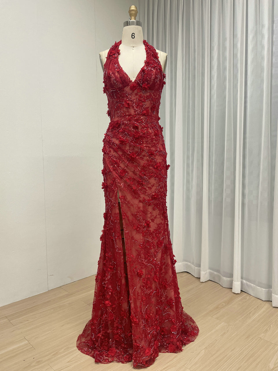 Purple Beaded Applique Evening Gown - V-Neck Formal Dress MD50109
