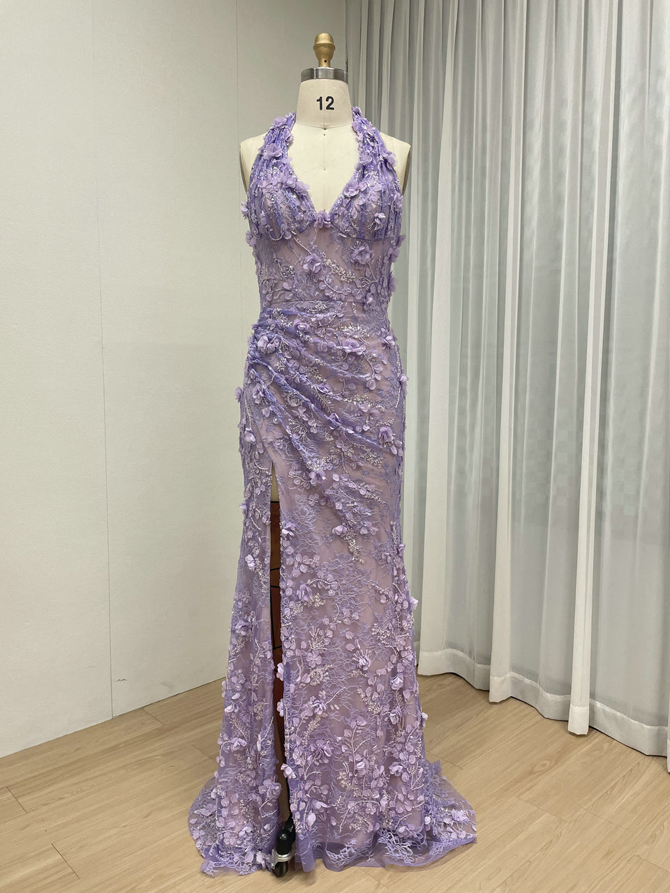 Purple Beaded Applique Evening Gown - V-Neck Formal Dress MD50109
