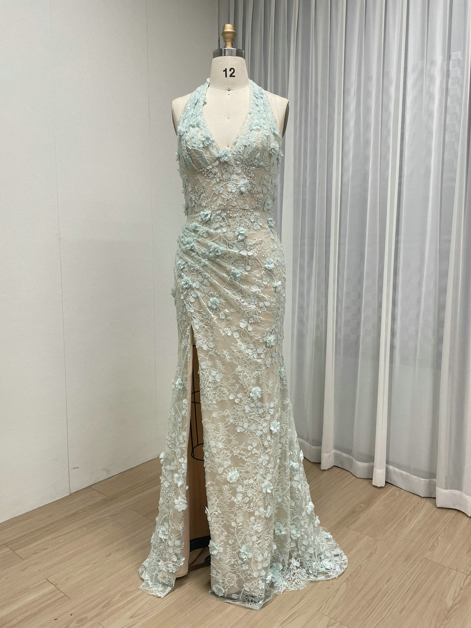 Purple Beaded Applique Evening Gown - V-Neck Formal Dress MD50109