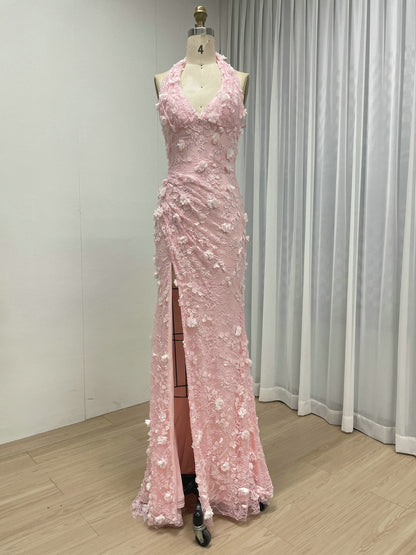 Purple Beaded Applique Evening Gown - V-Neck Formal Dress MD50109