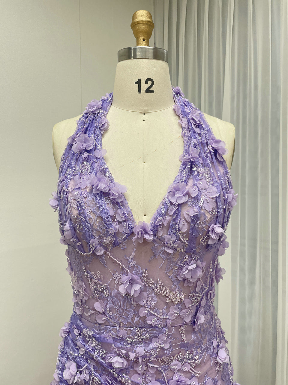Purple Beaded Applique Evening Gown - V-Neck Formal Dress MD50109