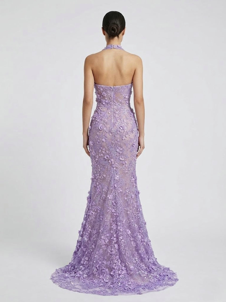 Purple Beaded Applique Evening Gown - V-Neck Formal Dress MD50109
