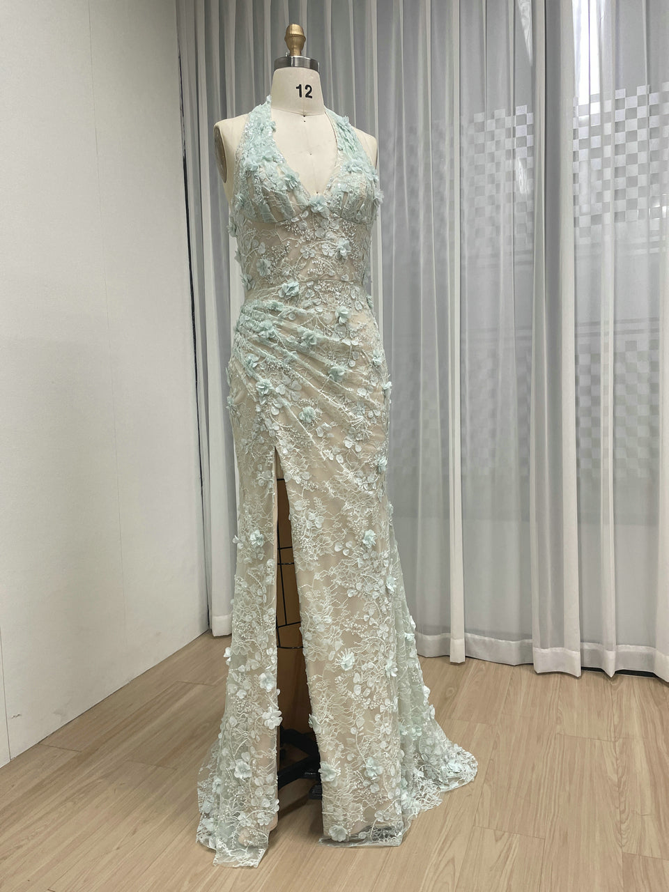 Purple Beaded Applique Evening Gown - V-Neck Formal Dress MD50109
