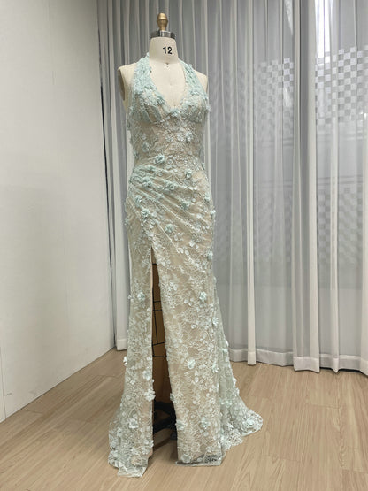 Purple Beaded Applique Evening Gown - V-Neck Formal Dress MD50109
