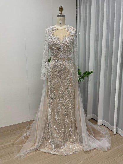 Stylish Beading Lace Long Sleeve Evening Gown MS66014-3