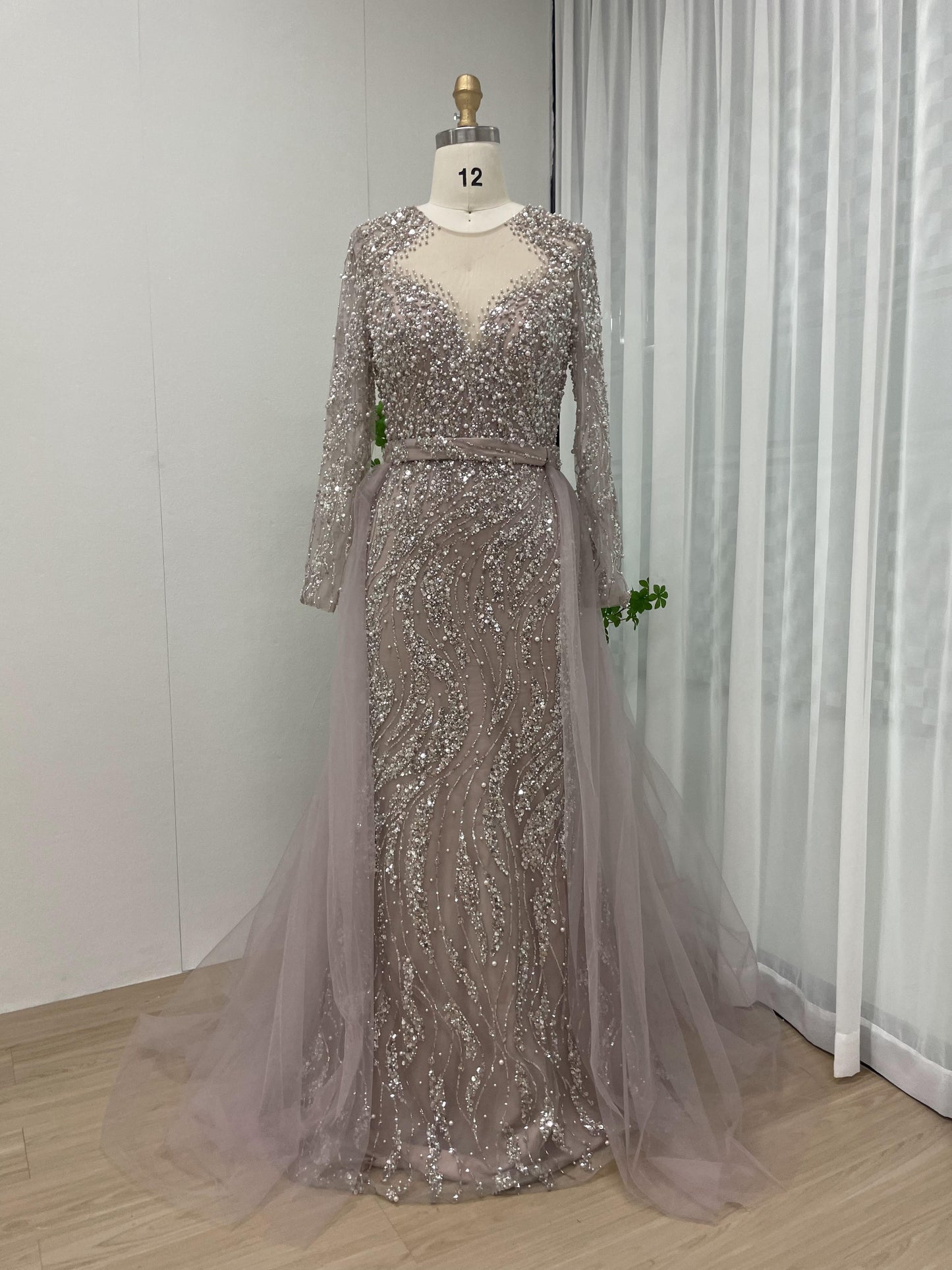 Stylish Beading Lace Long Sleeve Evening Gown MS66014-3