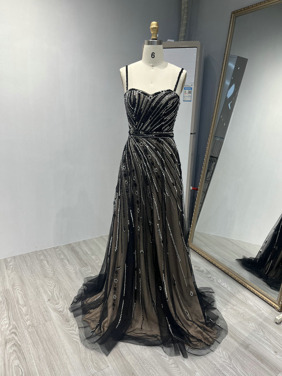 Sparkle Black Beaed Evening Gown Asymmetric Strap A-Line Prom Dress MY20002