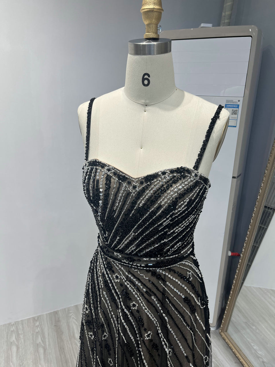 Sparkle Black Beaed Evening Gown Asymmetric Strap A-Line Prom Dress MY20002