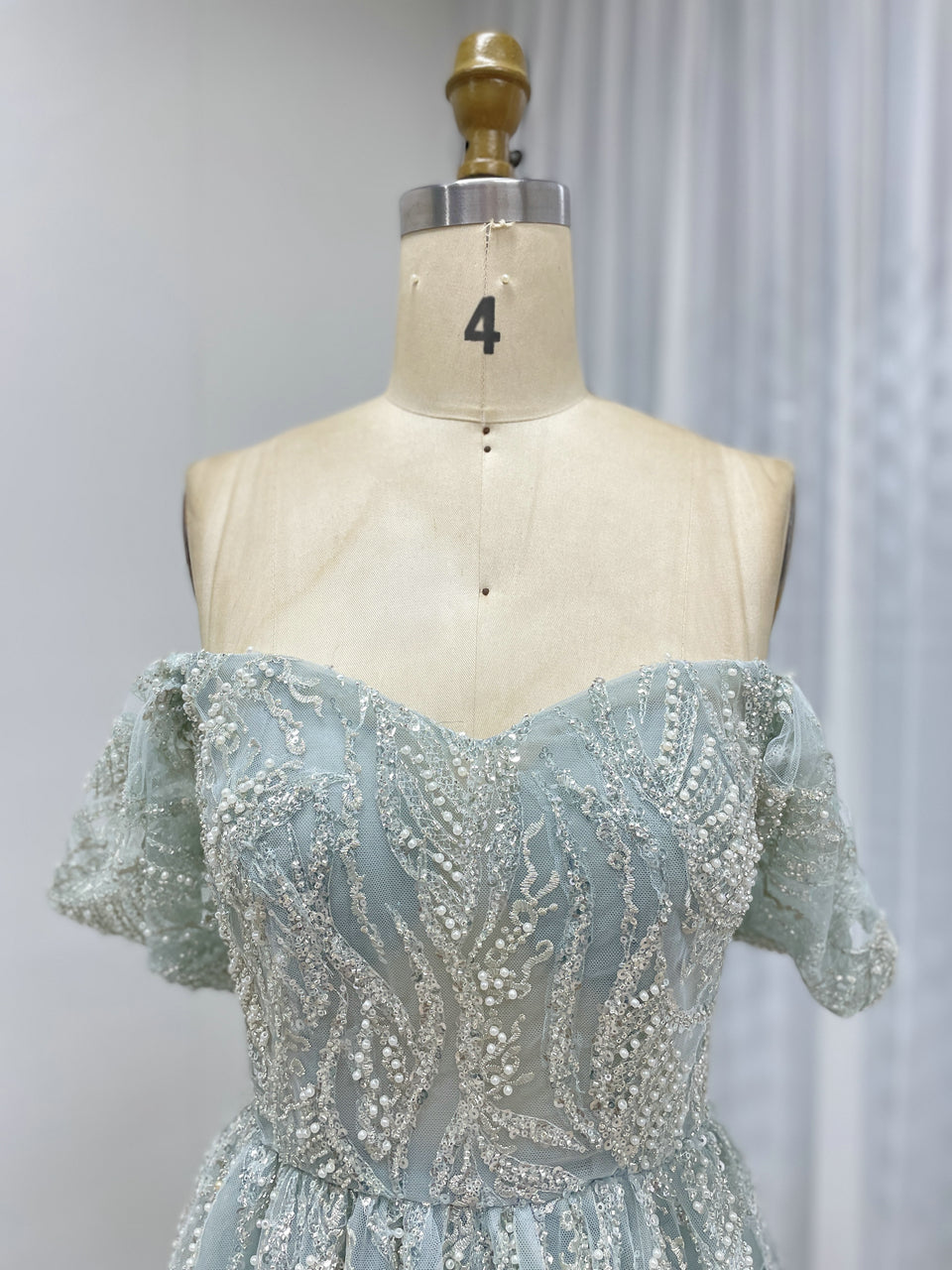 Elegant Off-Shoulder Beaded Leaf Pattern A-Line Evening Gown Champagne Prom Dress for Women MY20005-2